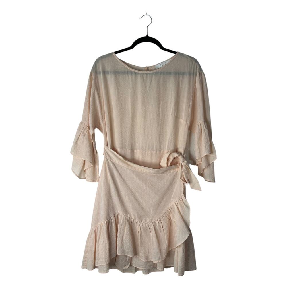 ASTR‎ the Label Faux Wrap Mini Dress Size M Powder Pink 3/4 Ruffle Bell Sleeve